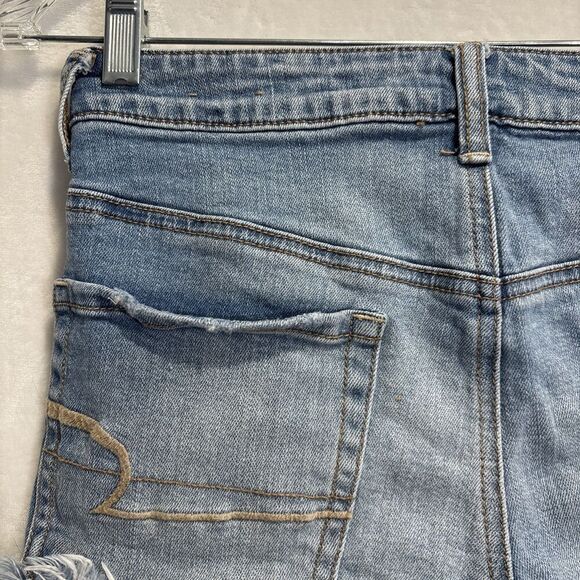 American Eagle Shorts Size 6 Hi Rise Festival Stretch Blue Denim Distressed - Picture 8 of 14